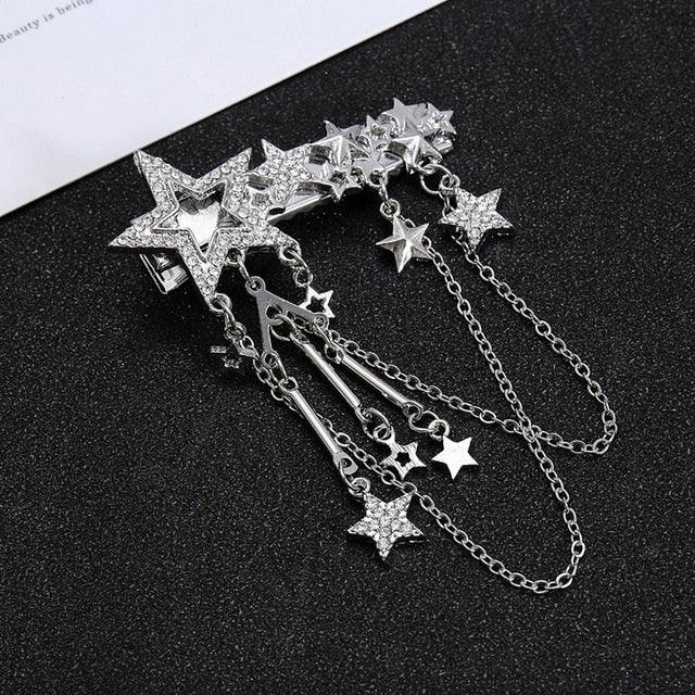 New Fashion Rhinestone Tassel Hair Barrettes For Women Hair Clips Golden Sliver Hairpin Female Hairgrips Wedding Hair Accessories for Brides and Bridesmaids Stevvex