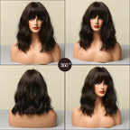 New Fashion Short Bob Water Wave Synthetic Wigs for Women Natural Cosplay Fake Hair Shoulder Length Women's Brown Wig with Bangs Wigs For Black Women Stevvex
