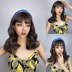New Fashion Short Bob Water Wave Synthetic Wigs for Women Natural Cosplay Fake Hair Shoulder Length Women's Brown Wig with Bangs Wigs For Black Women Stevvex
