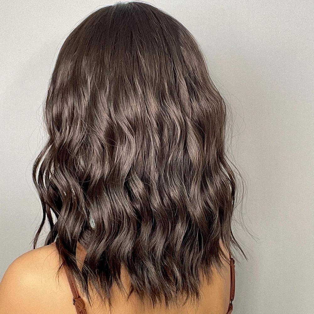 New Fashion Short Bob Water Wave Synthetic Wigs for Women Natural Cosplay Fake Hair Shoulder Length Women's Brown Wig with Bangs Wigs For Black Women Stevvex