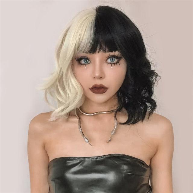 New Fashion Short Bob Water Wave Synthetic Wigs for Women Natural Cosplay Fake Hair Shoulder Length Women's Brown Wig with Bangs Wigs For Black Women Stevvex