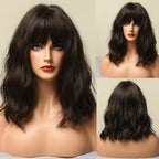 New Fashion Short Bob Water Wave Synthetic Wigs for Women Natural Cosplay Fake Hair Shoulder Length Women's Brown Wig with Bangs Wigs For Black Women Stevvex