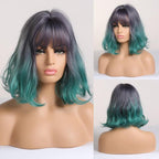 New Fashion Short Bob Water Wave Synthetic Wigs for Women Natural Cosplay Fake Hair Shoulder Length Women's Brown Wig with Bangs Wigs For Black Women Stevvex