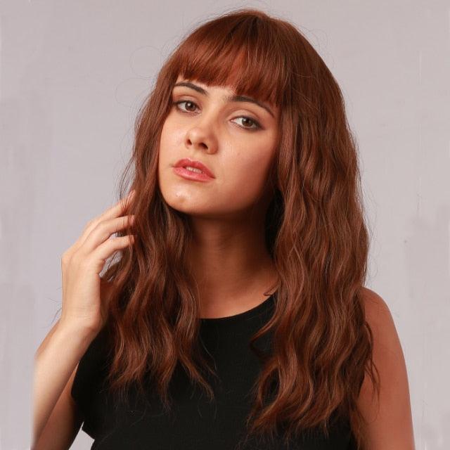 New Fashion Short Bob Water Wave Synthetic Wigs for Women Natural Cosplay Fake Hair Shoulder Length Women's Brown Wig with Bangs Wigs For Black Women Stevvex