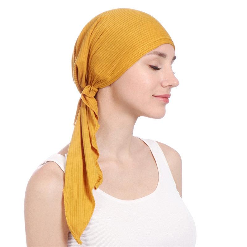New Fashion Soft Cotton Solid Color Elastic Wrap Lightweight Scarf Hats Muslim Turban Elegant Bonnet Inner Hijab Hat Female Turbantes caps For Women Stevvex