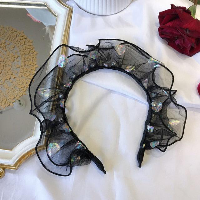 New Fashion Solid Color Gauze Pearl Bohemia Hairband Hairpin Headwear Girls Woman Oversized Headband Bezel Gorgeous Hair Accessories For Women