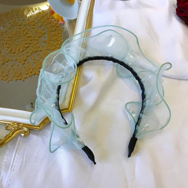 New Fashion Solid Color Gauze Pearl Bohemia Hairband Hairpin Headwear Girls Woman Oversized Headband Bezel Gorgeous Hair Accessories For Women