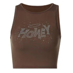 New Fashion styles cute Rhinestone sleeveless Crop Tank Top Streetwear cute tops for summer