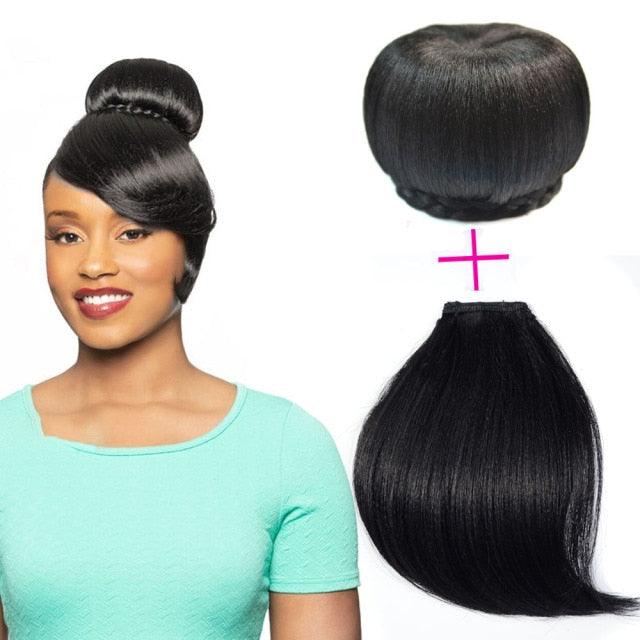 New Fashion Synthetic Fake Hair Bun And Bang Heat Resistant Braided Chignon Hair Piece Donut Ponytail Wig For Women Clip in Hair Extension For Volumized Hair Buns For Girls Stevvex