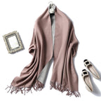 New Fashion Winter Soft Thick Warm Colorful Cashmere Scarf Elegant Escharpe Shawls Scarf Shawls Wraps Lightweight Lady Solid Scarves Fashion Tassels Blanket For Women