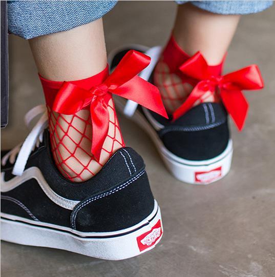 New Fashion Women Black Mesh Short Ankle Socks Girls Fishnet Socks With Cute Bow Ladies Socks in 6 Colors Outdoor Stylish Socks For Women Stevvex