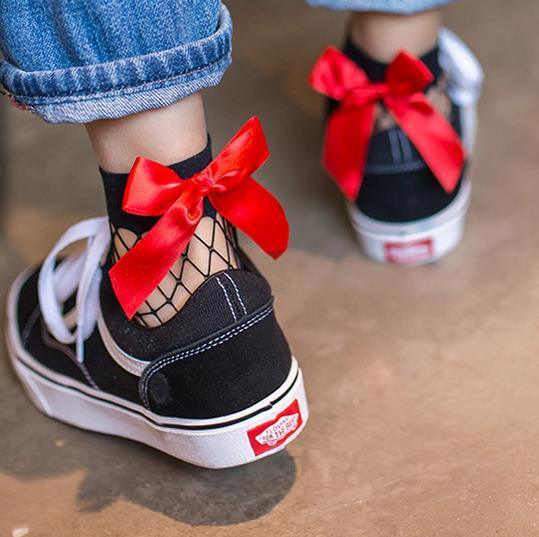 New Fashion Women Black Mesh Short Ankle Socks Girls Fishnet Socks With Cute Bow Ladies Socks in 6 Colors Outdoor Stylish Socks For Women Stevvex