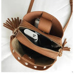 New Fashionable Scrub Women Bucket Bag Vintage Tassel Messenger Bag High Quality Shoulder Bag Simple Crossbody Bag For Females Stevvex