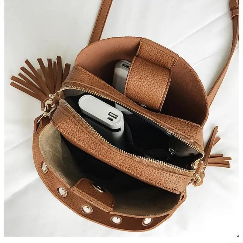 New Fashionable Scrub Women Bucket Bag Vintage Tassel Messenger Bag High Quality Shoulder Bag Simple Crossbody Bag For Females Stevvex