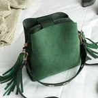 New Fashionable Scrub Women Bucket Bag Vintage Tassel Messenger Bag High Quality Shoulder Bag Simple Crossbody Bag For Females Stevvex