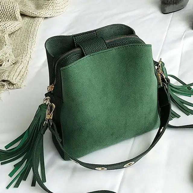 New Fashionable Scrub Women Bucket Bag Vintage Tassel Messenger Bag High Quality Shoulder Bag Simple Crossbody Bag For Females Stevvex
