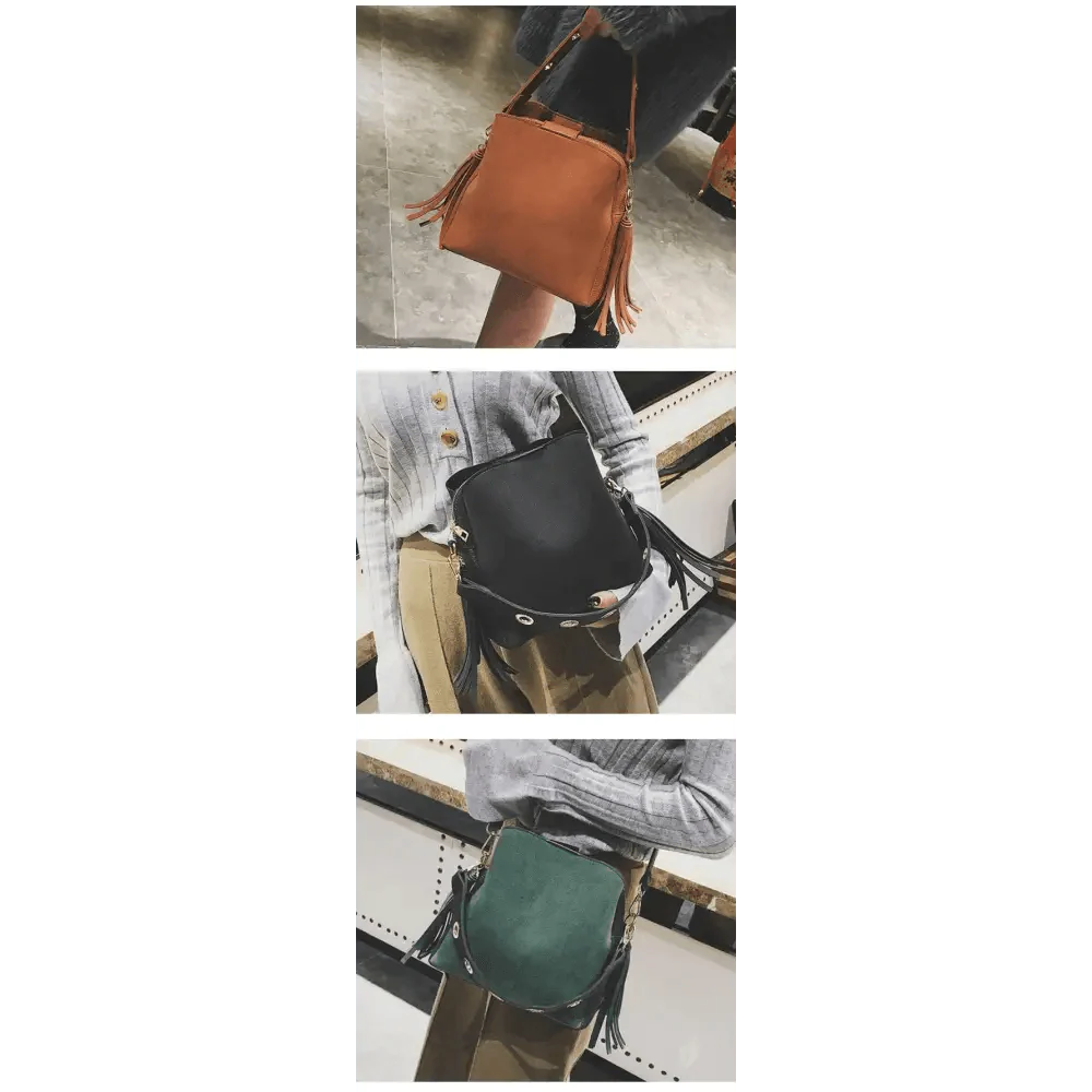 New Fashionable Scrub Women Bucket Bag Vintage Tassel Messenger Bag High Quality Shoulder Bag Simple Crossbody Bag For Females Stevvex