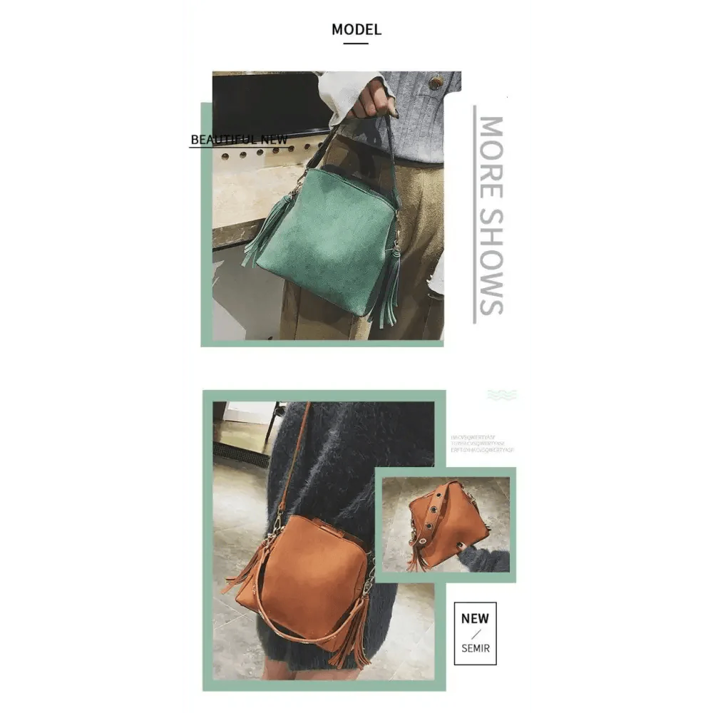 New Fashionable Scrub Women Bucket Bag Vintage Tassel Messenger Bag High Quality Shoulder Bag Simple Crossbody Bag For Females Stevvex