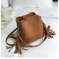 New Fashionable Scrub Women Bucket Bag Vintage Tassel Messenger Bag High Quality Shoulder Bag Simple Crossbody Bag For Females Stevvex