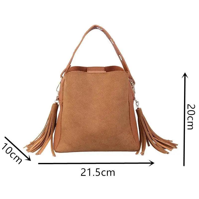 New Fashionable Scrub Women Bucket Bag Vintage Tassel Messenger Bag High Quality Shoulder Bag Simple Crossbody Bag For Females Stevvex