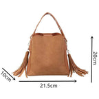 New Fashionable Scrub Women Bucket Bag Vintage Tassel Messenger Bag High Quality Shoulder Bag Simple Crossbody Bag For Females Stevvex