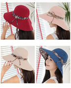 New Fashionable Women Sun Hat Summer Hat Foldable Ladies Wide Large Brim Floppy Folding Summer Beach Sun Hat Comfortable Cotton Cap Anti-UV Big Summer Biking Beach Hat Fashion Sun Hat Stevvex