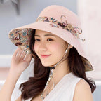 New Fashionable Women Sun Hat Summer Hat Foldable Ladies Wide Large Brim Floppy Folding Summer Beach Sun Hat Comfortable Cotton Cap Anti-UV Big Summer Biking Beach Hat Fashion Sun Hat Stevvex