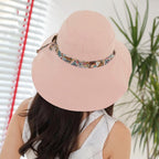 New Fashionable Women Sun Hat Summer Hat Foldable Ladies Wide Large Brim Floppy Folding Summer Beach Sun Hat Comfortable Cotton Cap Anti-UV Big Summer Biking Beach Hat Fashion Sun Hat Stevvex