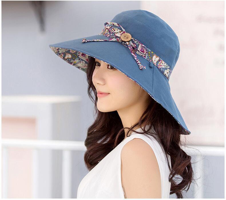 New Fashionable Women Sun Hat Summer Hat Foldable Ladies Wide Large Brim Floppy Folding Summer Beach Sun Hat Comfortable Cotton Cap Anti-UV Big Summer Biking Beach Hat Fashion Sun Hat Stevvex