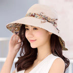 New Fashionable Women Sun Hat Summer Hat Foldable Ladies Wide Large Brim Floppy Folding Summer Beach Sun Hat Comfortable Cotton Cap Anti-UV Big Summer Biking Beach Hat Fashion Sun Hat Stevvex