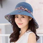 New Fashionable Women Sun Hat Summer Hat Foldable Ladies Wide Large Brim Floppy Folding Summer Beach Sun Hat Comfortable Cotton Cap Anti-UV Big Summer Biking Beach Hat Fashion Sun Hat Stevvex