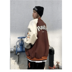New Free Style Woman Jacket Hip Hop Furry Bone Patchwork Color Block Jackets Mens Streetwear Men Baseball Coats Unisex Stevvex