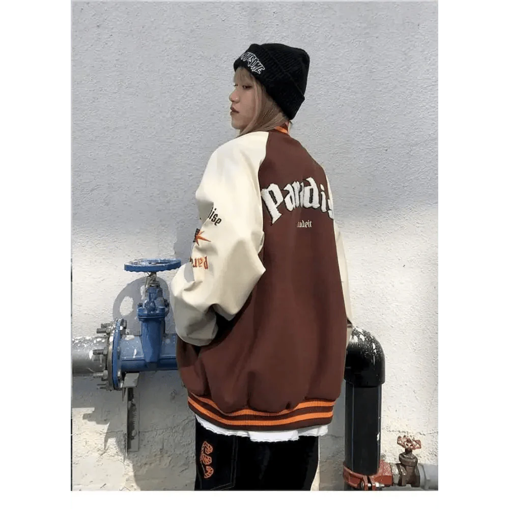 New Free Style Woman Jacket Hip Hop Furry Bone Patchwork Color Block Jackets Mens Streetwear Men Baseball Coats Unisex Stevvex