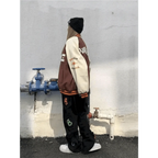 New Free Style Woman Jacket Hip Hop Furry Bone Patchwork Color Block Jackets Mens Streetwear Men Baseball Coats Unisex Stevvex