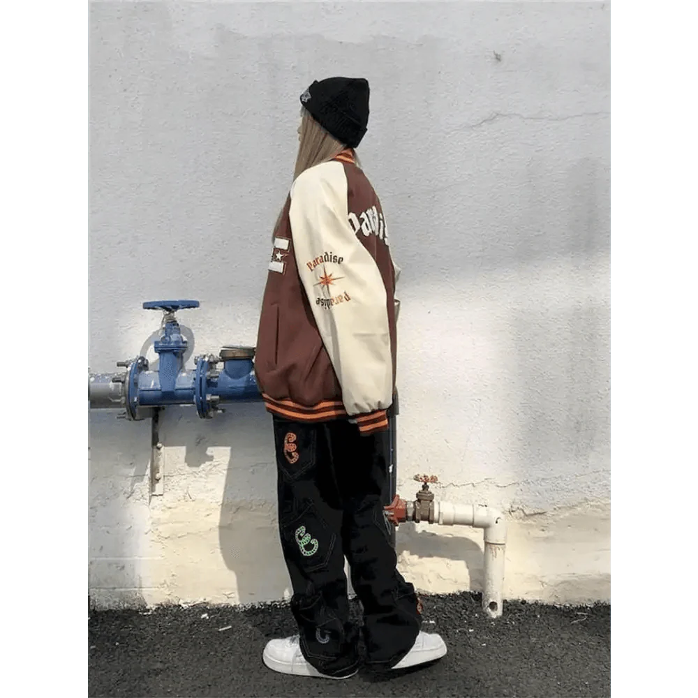 New Free Style Woman Jacket Hip Hop Furry Bone Patchwork Color Block Jackets Mens Streetwear Men Baseball Coats Unisex Stevvex