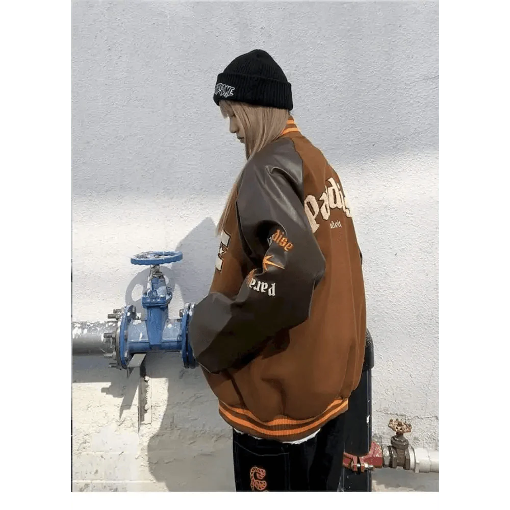 New Free Style Woman Jacket Hip Hop Furry Bone Patchwork Color Block Jackets Mens Streetwear Men Baseball Coats Unisex Stevvex