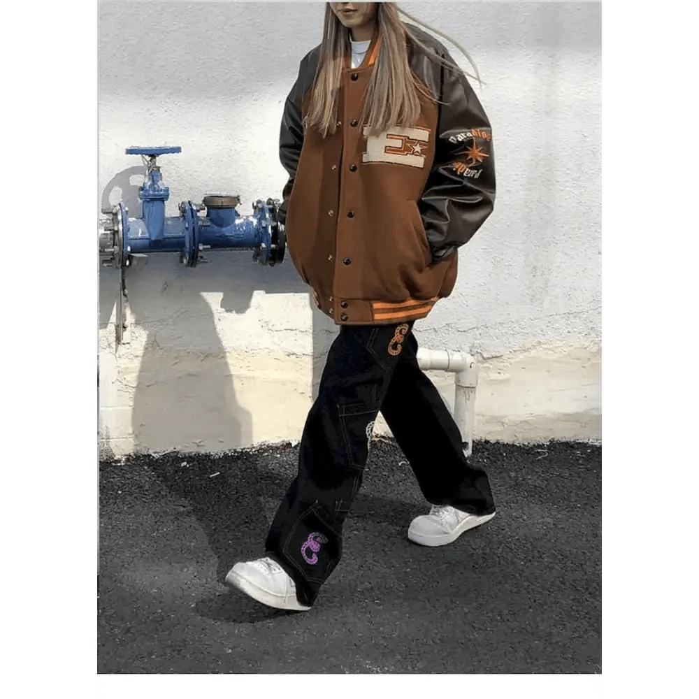 New Free Style Woman Jacket Hip Hop Furry Bone Patchwork Color Block Jackets Mens Streetwear Men Baseball Coats Unisex Stevvex