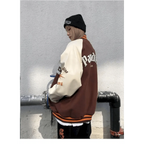 New Free Style Woman Jacket Hip Hop Furry Bone Patchwork Color Block Jackets Mens Streetwear Men Baseball Coats Unisex Stevvex