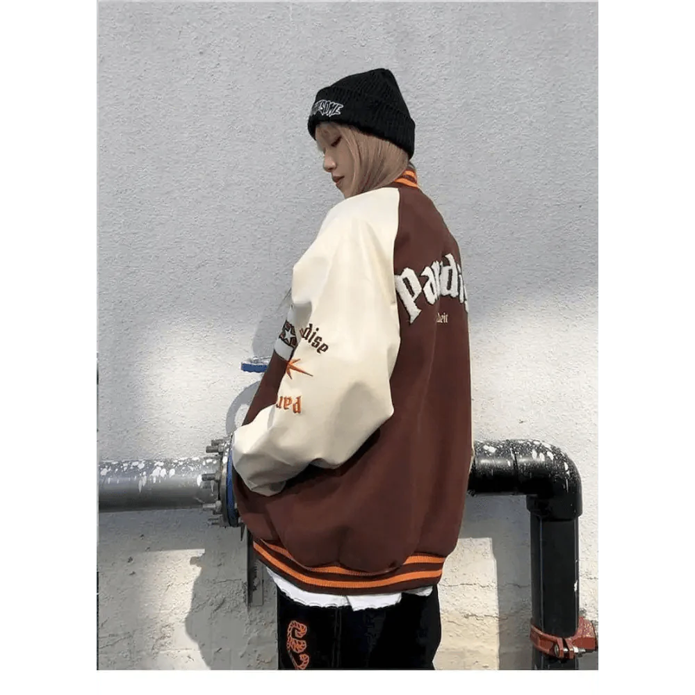 New Free Style Woman Jacket Hip Hop Furry Bone Patchwork Color Block Jackets Mens Streetwear Men Baseball Coats Unisex Stevvex