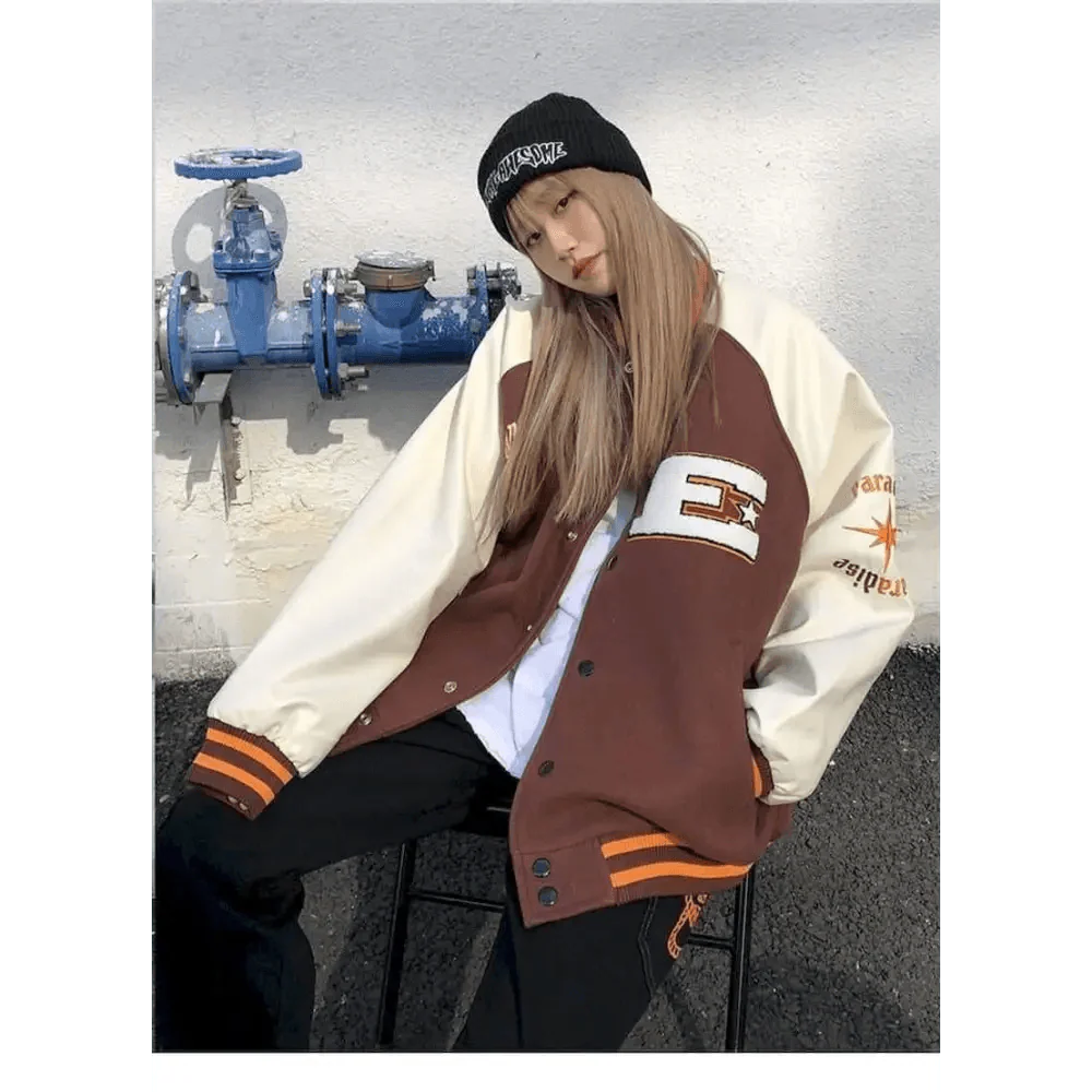 New Free Style Woman Jacket Hip Hop Furry Bone Patchwork Color Block Jackets Mens Streetwear Men Baseball Coats Unisex Stevvex
