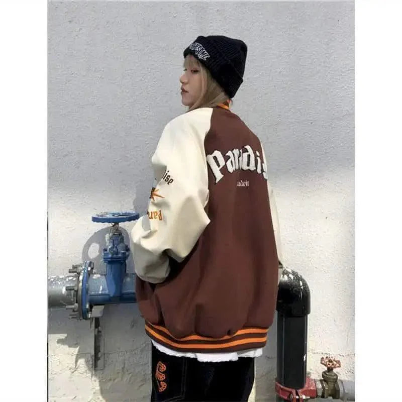 New Free Style Woman Jacket Hip Hop Furry Bone Patchwork Color Block Jackets Mens Streetwear Men Baseball Coats Unisex Stevvex