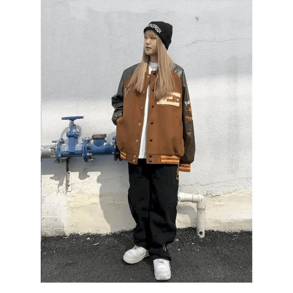 New Free Style Woman Jacket Hip Hop Furry Bone Patchwork Color Block Jackets Mens Streetwear Men Baseball Coats Unisex Stevvex