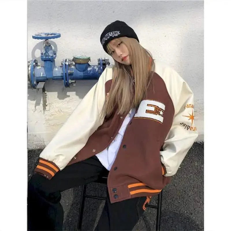 New Free Style Woman Jacket Hip Hop Furry Bone Patchwork Color Block Jackets Mens Streetwear Men Baseball Coats Unisex Stevvex