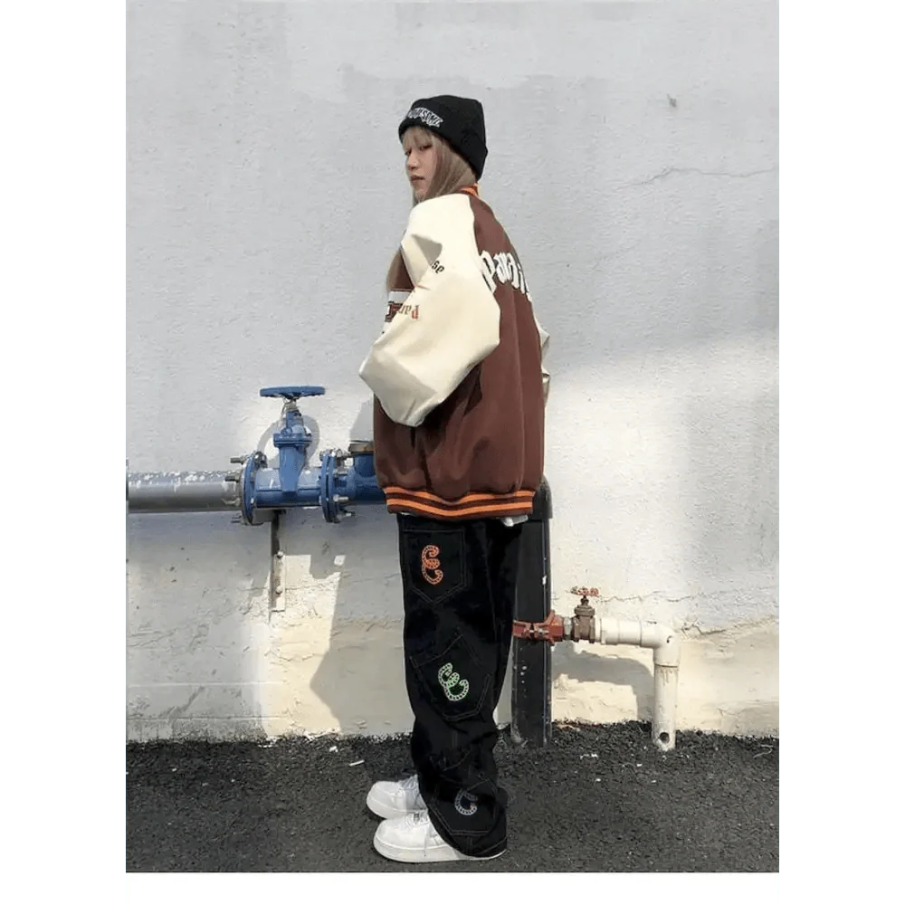 New Free Style Woman Jacket Hip Hop Furry Bone Patchwork Color Block Jackets Mens Streetwear Men Baseball Coats Unisex Stevvex