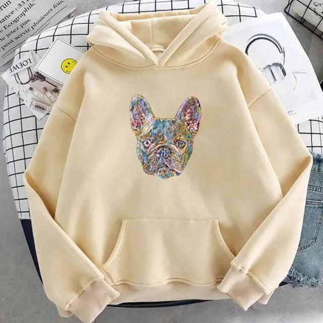 New French Bulldog Hoodies Oversized Cute Dog Print Sweatshirt Funny Graphic Unisex Fashion Hoodie Streetwear Female Hooded Cute Dog Print Sweatshirt Funny Graphic Unisex Fashion Hoodie Stevvex