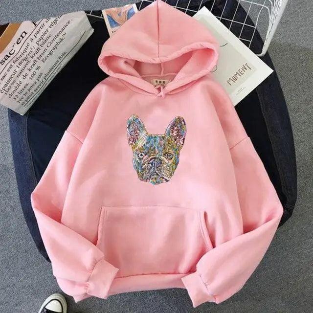 New French Bulldog Hoodies Oversized Cute Dog Print Sweatshirt Funny Graphic Unisex Fashion Hoodie Streetwear Female Hooded Cute Dog Print Sweatshirt Funny Graphic Unisex Fashion Hoodie Stevvex