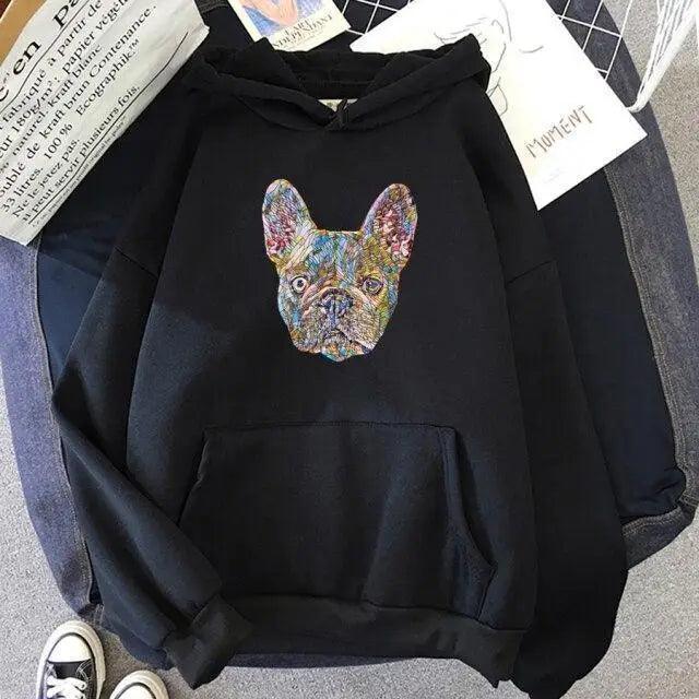 New French Bulldog Hoodies Oversized Cute Dog Print Sweatshirt Funny Graphic Unisex Fashion Hoodie Streetwear Female Hooded Cute Dog Print Sweatshirt Funny Graphic Unisex Fashion Hoodie Stevvex