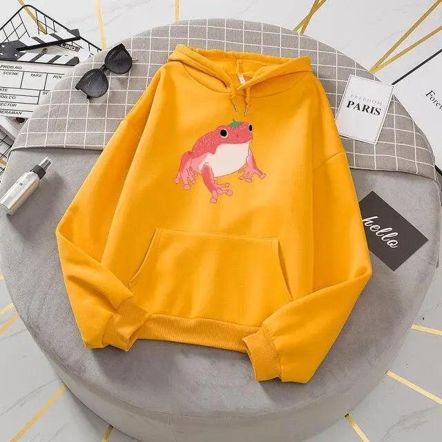 New Frog Sweatshirt Oversized Clothes Long Sleeve Hooded Hoodie For Girls Winter Hoodie With Pocket Pink Sweatshirts Hoodies for Women Teen Girls Cute Cartoon Frogs Casual Hooded Loose Long Sleeve Sweatshirt with Pocket Stevvex