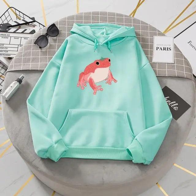 New Frog Sweatshirt Oversized Clothes Long Sleeve Hooded Hoodie For Girls Winter Hoodie With Pocket Pink Sweatshirts Hoodies for Women Teen Girls Cute Cartoon Frogs Casual Hooded Loose Long Sleeve Sweatshirt with Pocket Stevvex