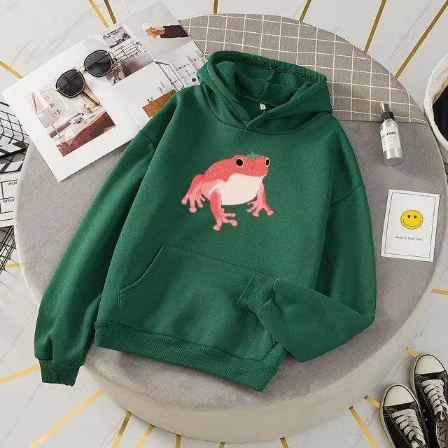 New Frog Sweatshirt Oversized Clothes Long Sleeve Hooded Hoodie For Girls Winter Hoodie With Pocket Pink Sweatshirts Hoodies for Women Teen Girls Cute Cartoon Frogs Casual Hooded Loose Long Sleeve Sweatshirt with Pocket Stevvex